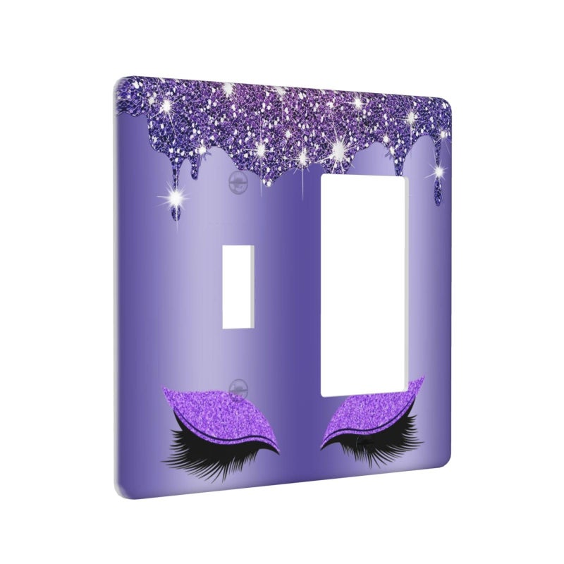 Spshian Shiny Diamond Pretty Purple Eye 2 Gang Combination Light Switch Cover Decorative Toggle Rocker Wall Plate For Home Kitchen Bedroom Living Room Bathroom Decor - Image 2